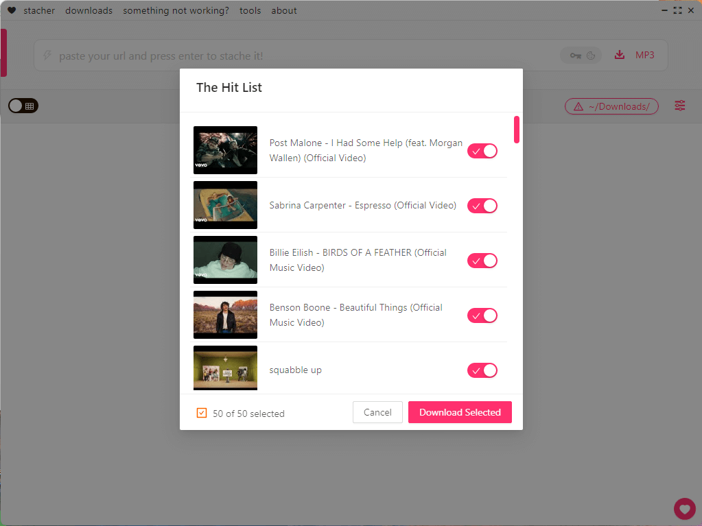 Download YouTube-muziek met Stacher