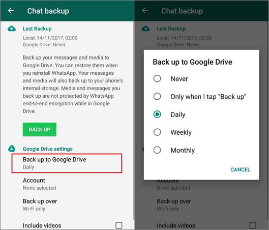 back-up van WhatsApp-chats naar Google Drive