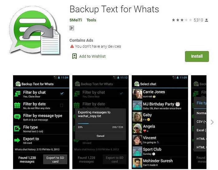 Backup Text for Whats – App om verwijderde WhatsApp-berichten te bekijken