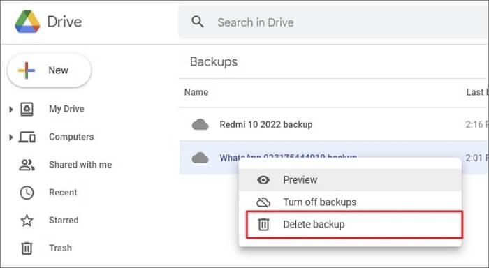 Verwijder Google Drive-chatback-ups