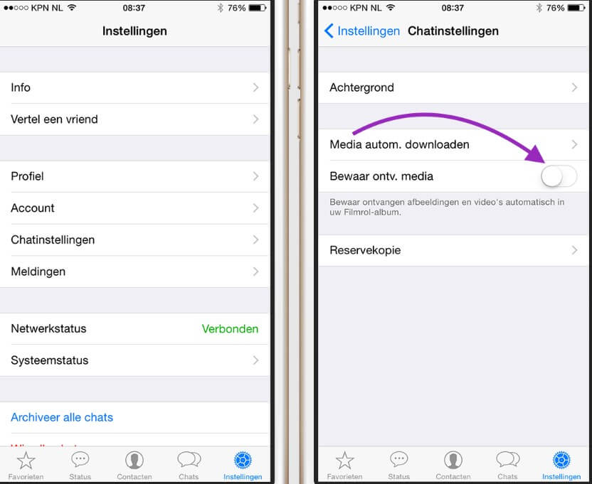 fotos WhatsApp niet opslaan iPhone