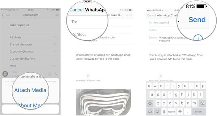 whatsapp chat e-mail iphone