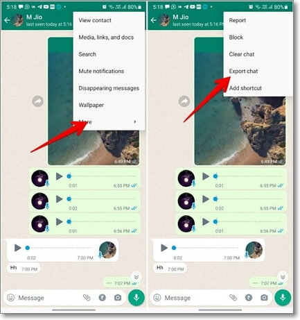 Klik op WhatsApp-chat exporteren Android