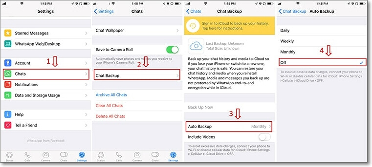 schakel automatische back-up van WhatsApp op iPhone uit