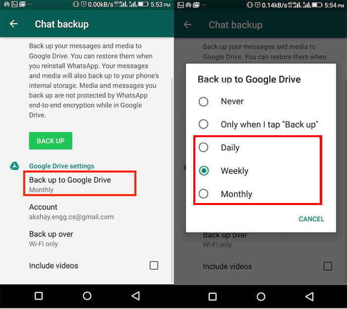 open whatsapp google drive back-up