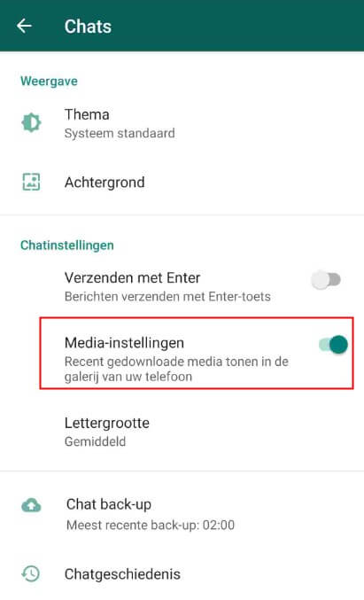 foto's niet automatisch opslaan WhatsApp Android