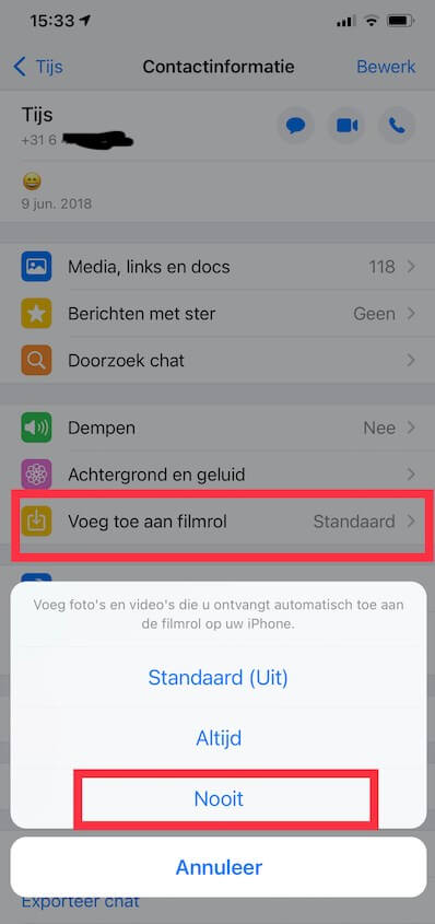 Schakel WhatsApp uit voor het automatisch downloaden van foto's iOS