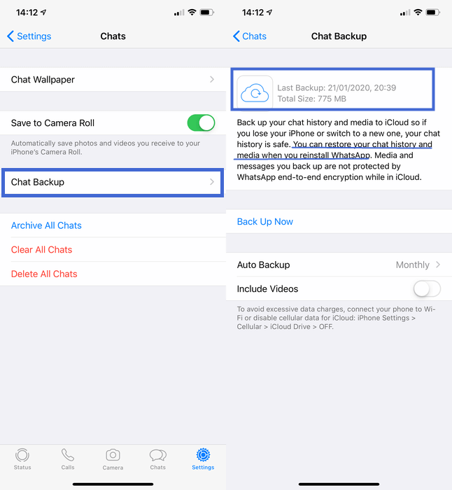 vWhatsApp-chats back-uppen op iPhone