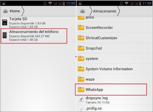 WhatsApp-chats in Android-opslag