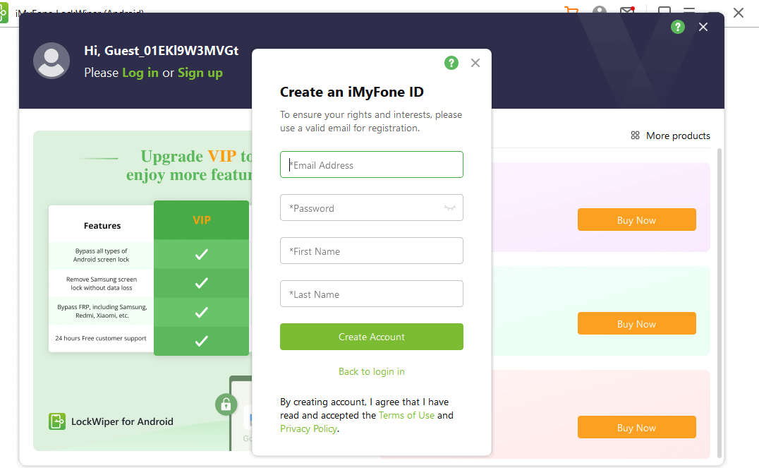 LockWiper Android Registreren