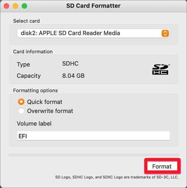 formatteer sd op mac met sd-geheugenkaartformatter