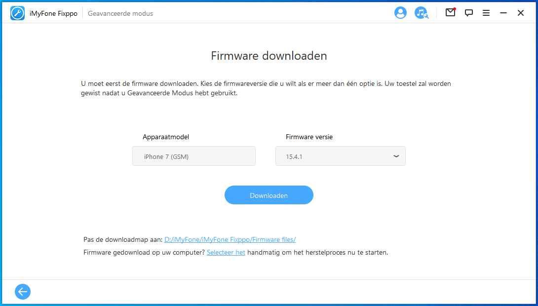 firmware downloaden in geavanceerde modus