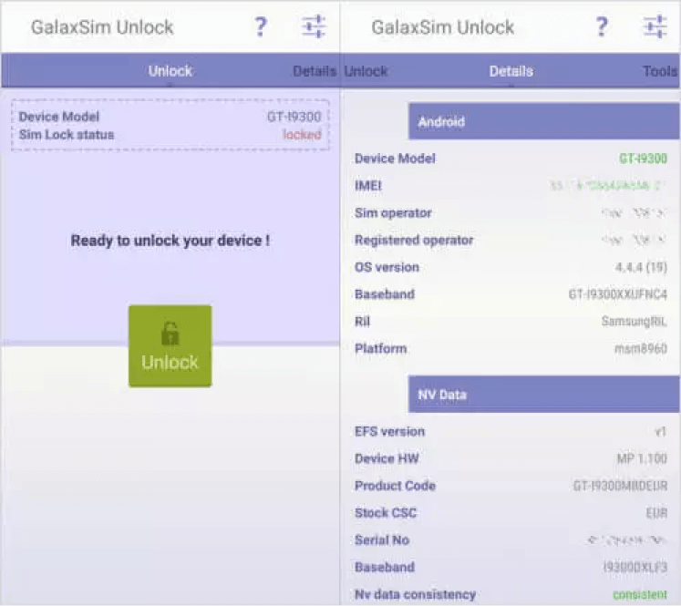 GalaxSim Unlock sim nettverkslås