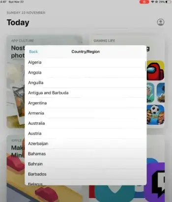 velg et land som plassering for iPad-en din