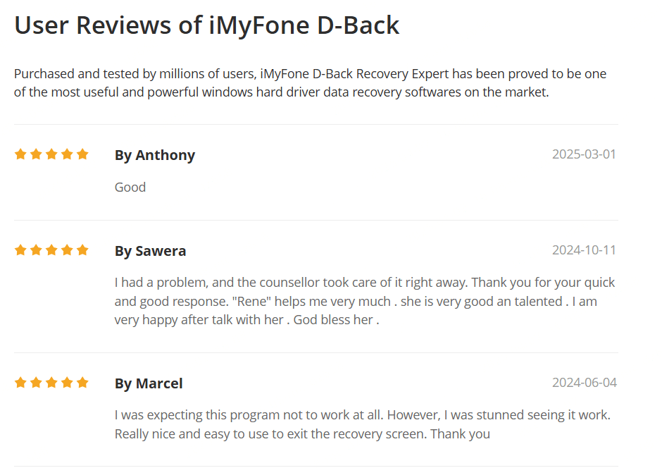 Brukeromtaler om iMyFone D-Back