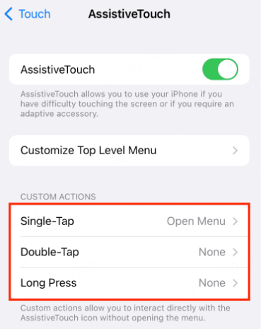 iPhone AssistiveTouch egendefinerte handlinger
