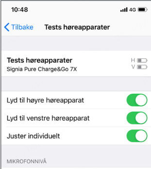 iPhone koblet til høreapparat