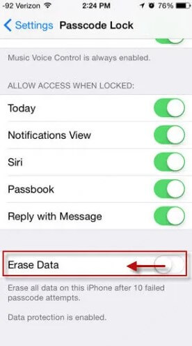 slå av sletting av data for å låse min iphone opp
