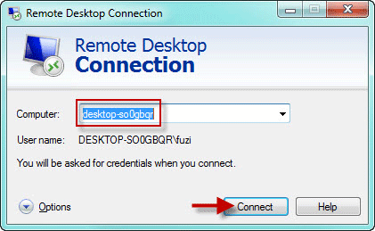 Windows Remote Desktop Connection Data Entry