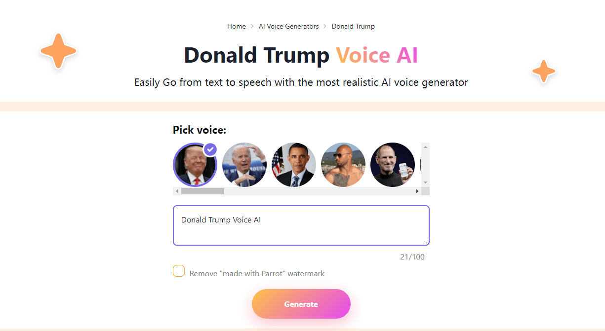 parrot ai trump stemmegenerator