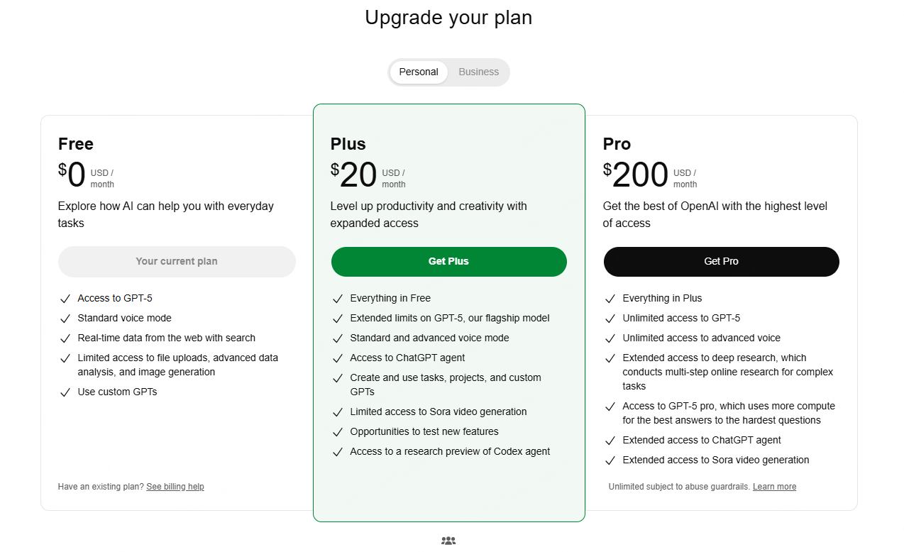 gpt5 subscription plans and price