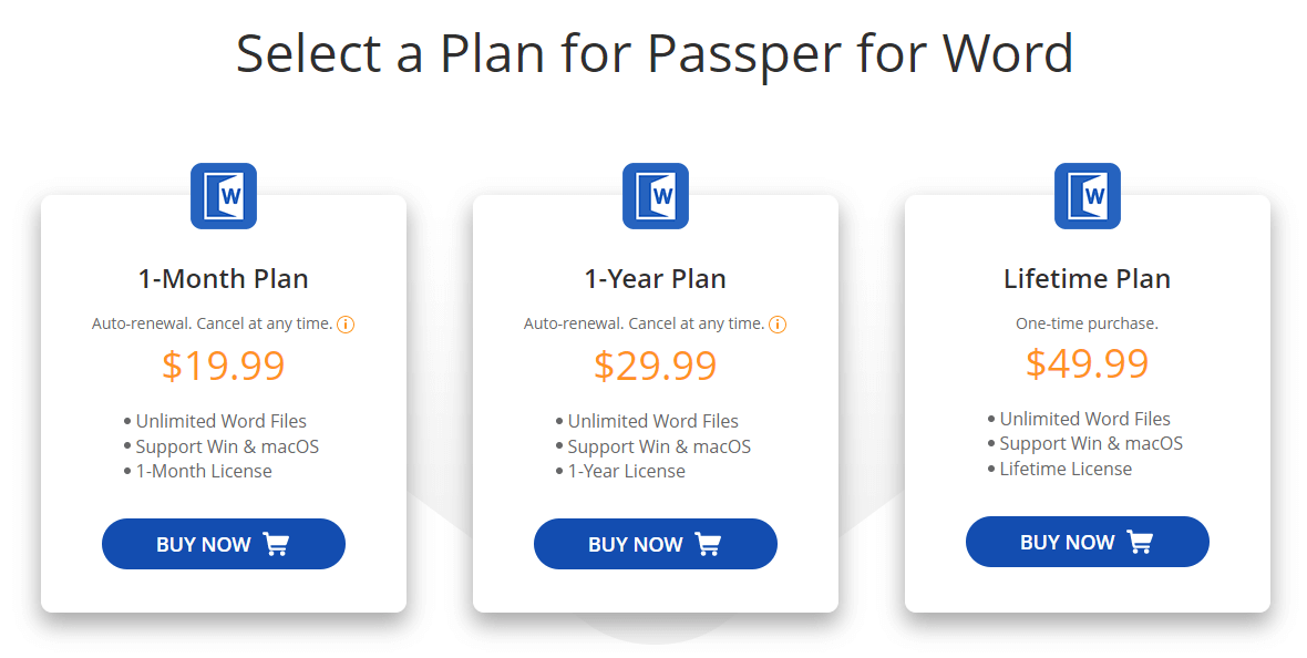 choose a plan of passper for word
