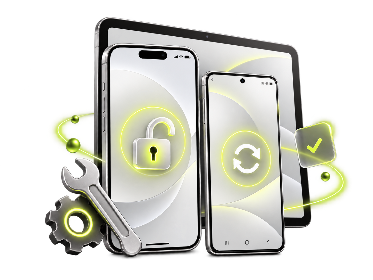 Phones showing system repair and device unlocking options