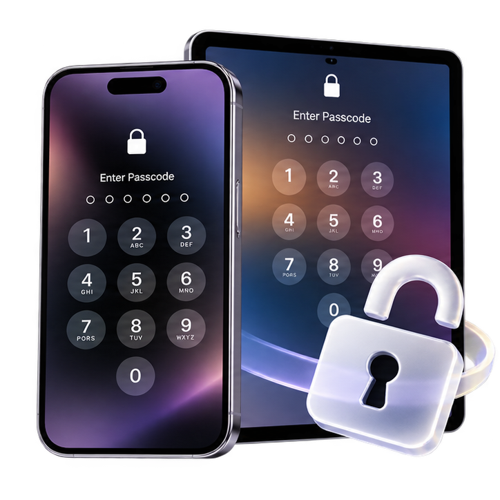 LockWiper iOS software interface and supported device illustration