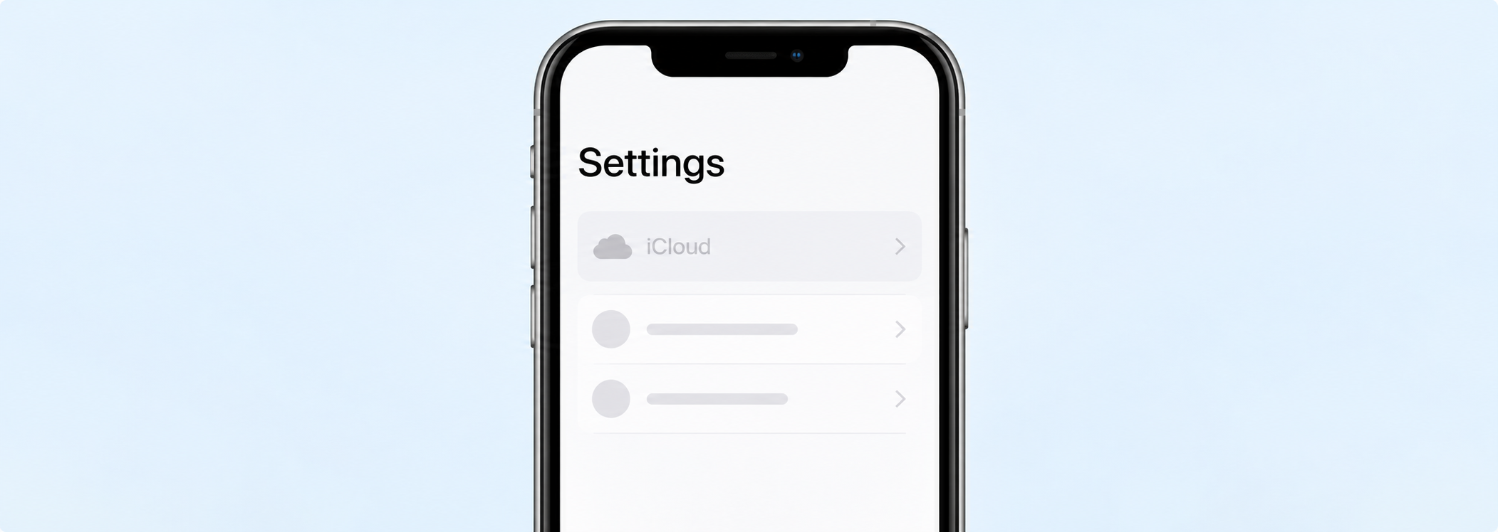 iPhone Settings with a greyed-out iCloud row