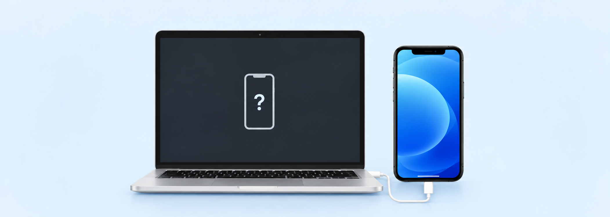 Laptop and connected iPhone illustrating a device detection problem