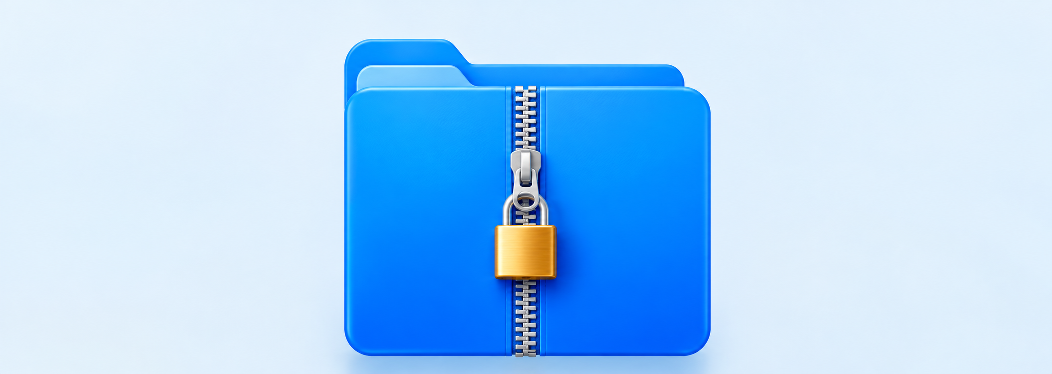 Blue ZIP archive folder with a zipper and closed padlock