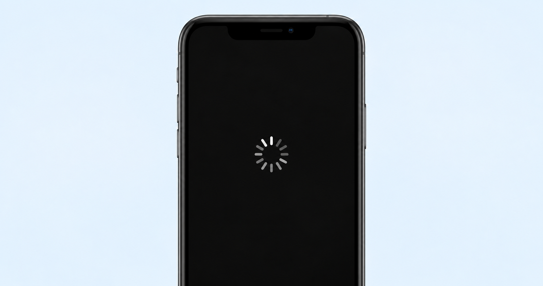 iPhone stalled on a black screen with a loading indicator