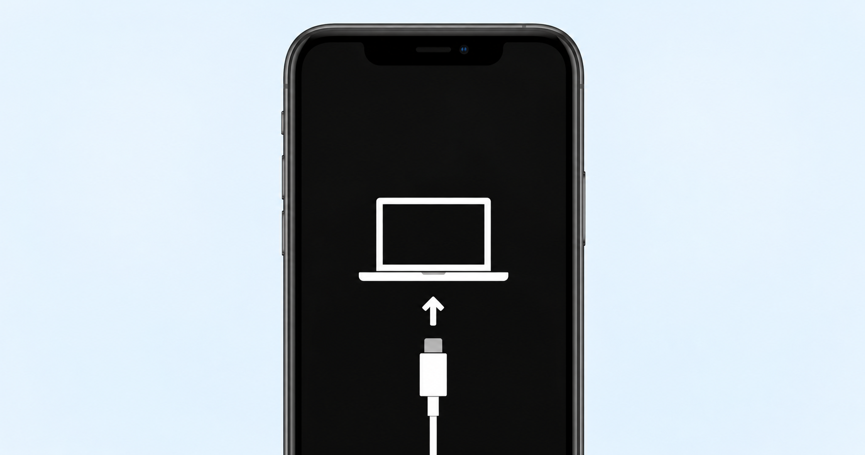 iPhone showing the computer and cable recovery-mode screen