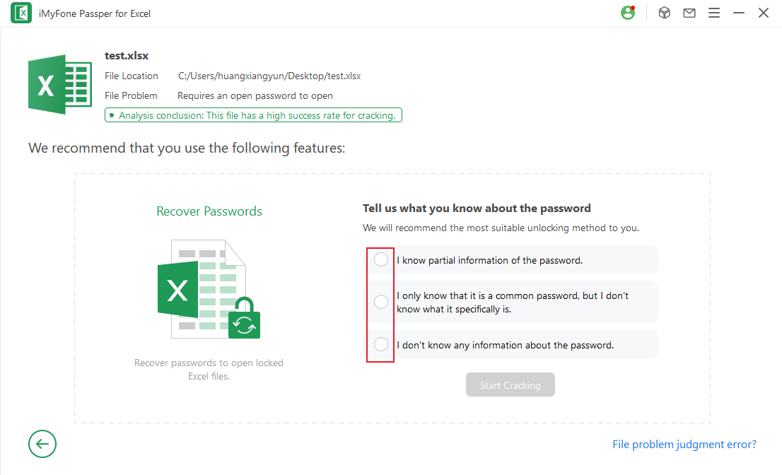 select familiarity level with excel password