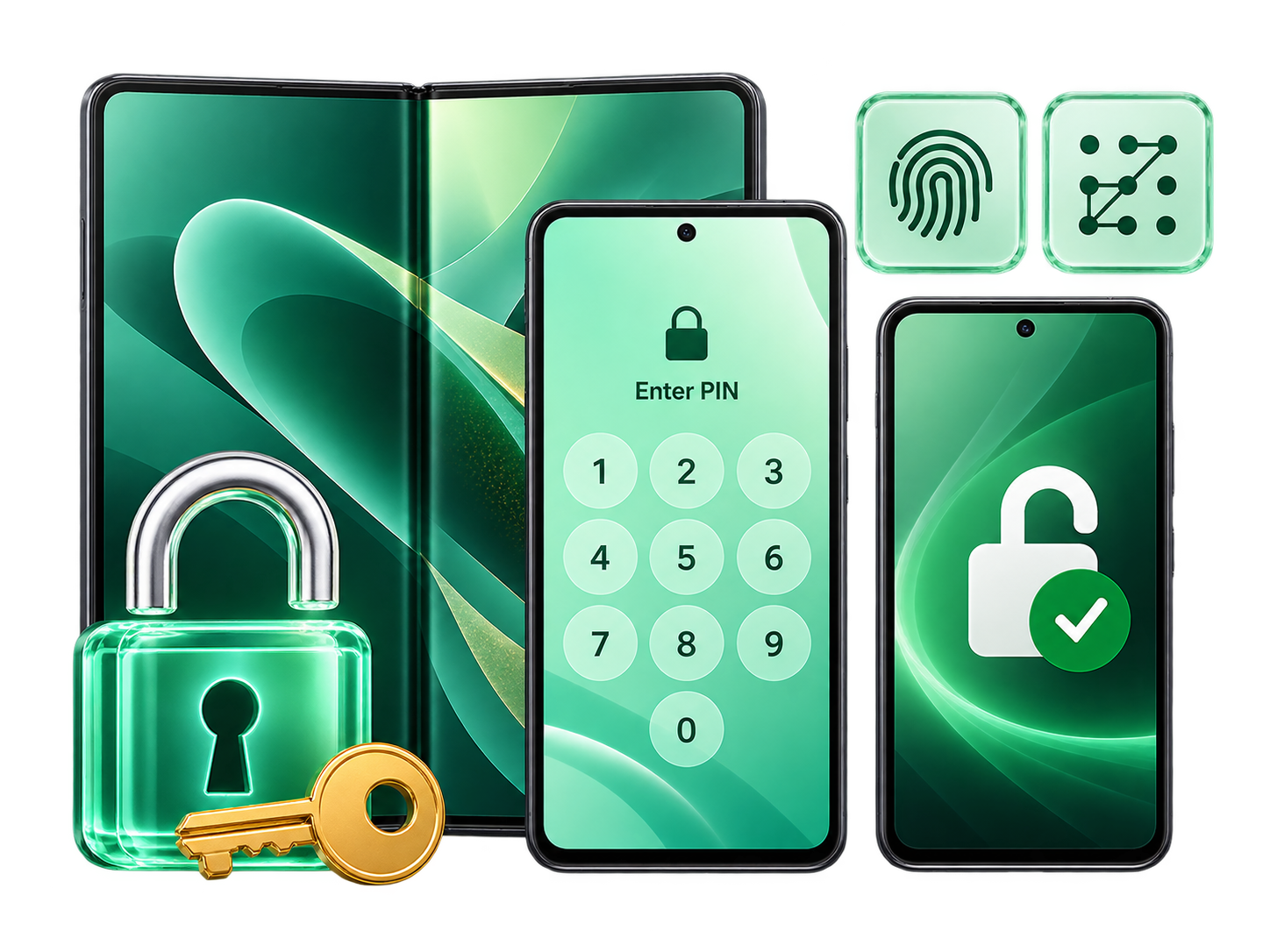 LockWiper Android unlocker with PIN, fingerprint, pattern and Google FRP unlocking illustrations