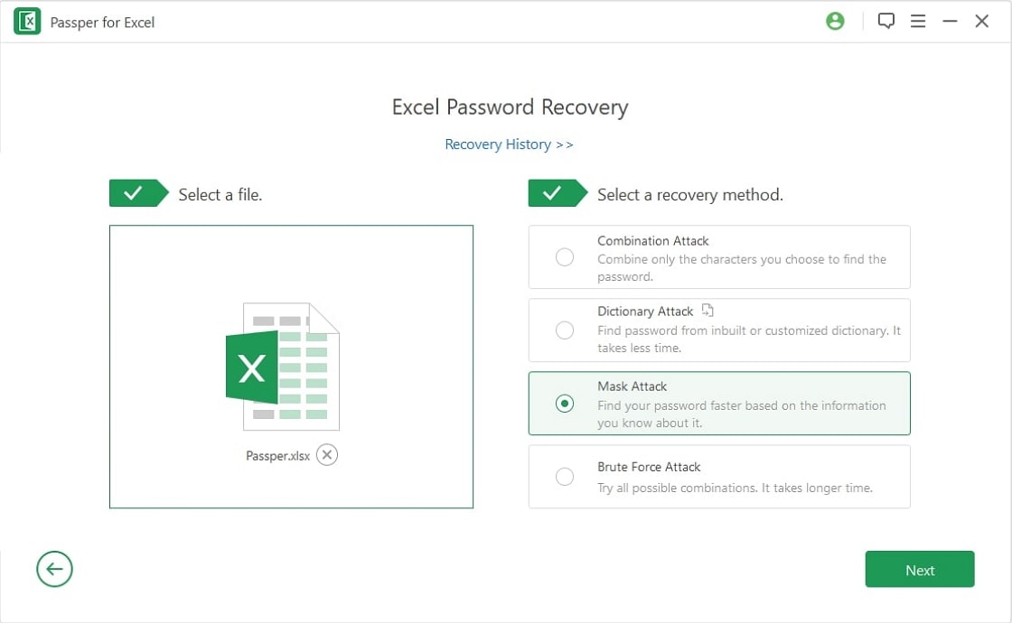 choose a method to decrypt excel file