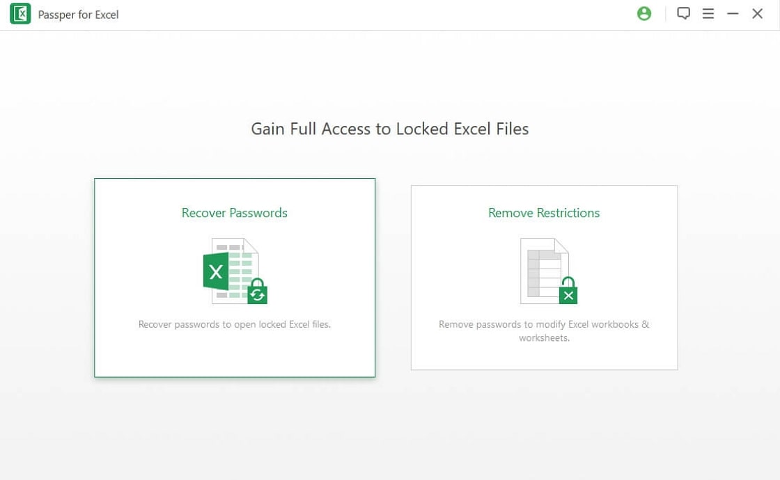 passper for excel main interface