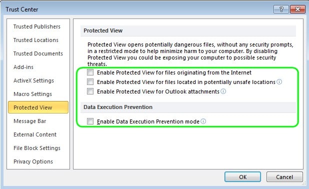 how to enable editing in excel fo protected view