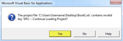 vba project contains invalid key