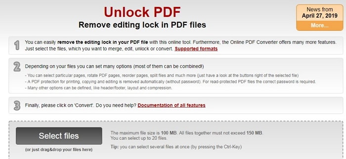 Use Online2pdf to Unlock PDF for Editing