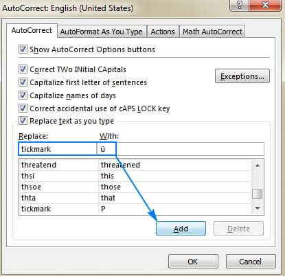 autocorrect dialogue box