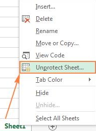 context menu unprotect sheet