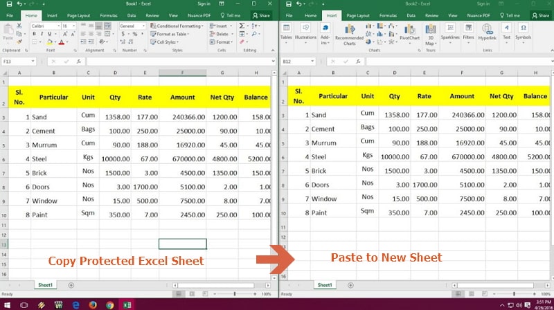 copy and paste excel sheet