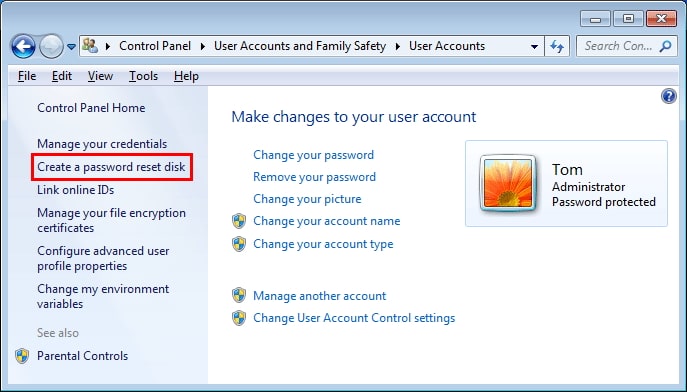 create password reset disk