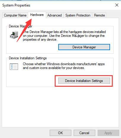 device installation settings