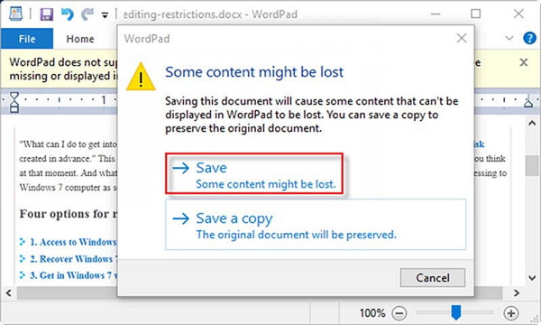 what makes microsoft word locked for editing