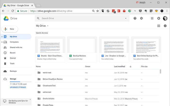 google drive web interface