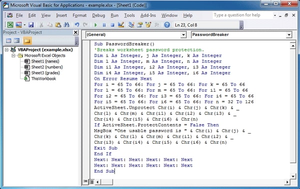 enter vba code