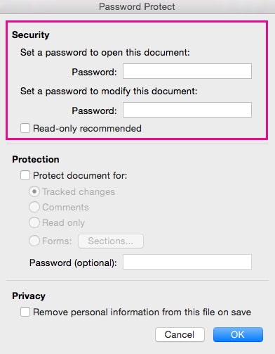 lock word document on mac