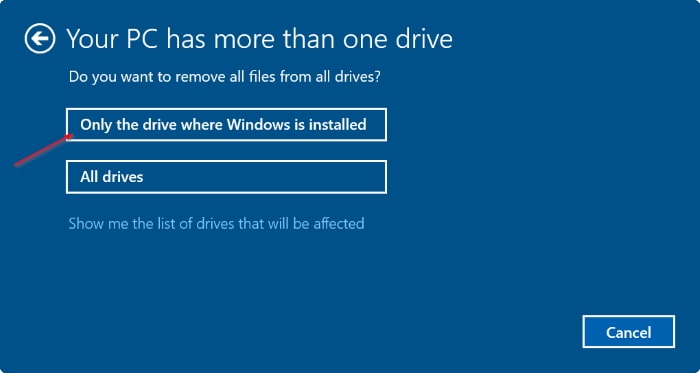 only the drive where windows is installed